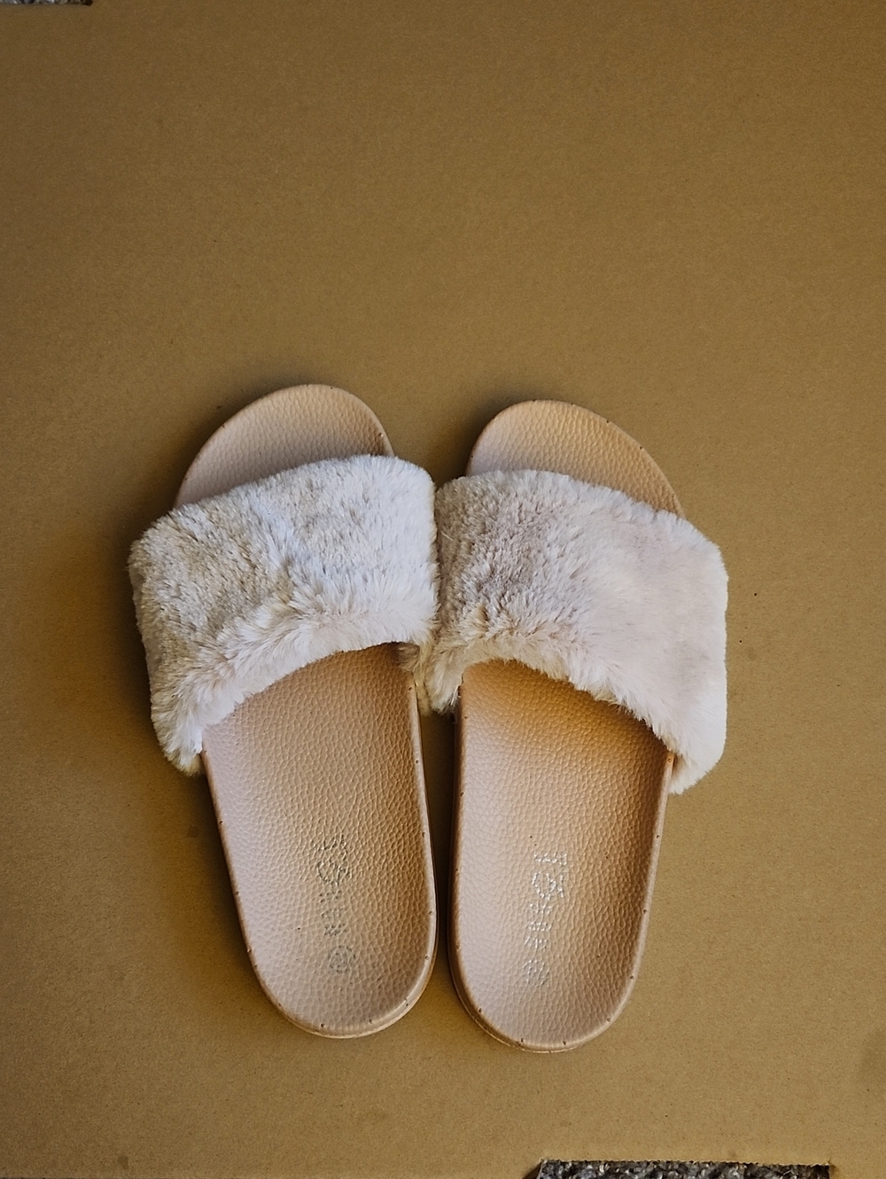 Faux Fur Slide Sandals in Blush - Women's Comfortable Slip-Ons